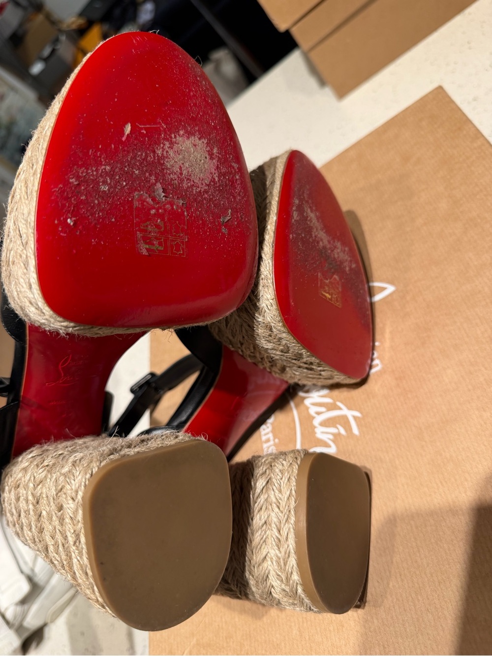 Christian Louboutin Super Mariza 130 Black Leather Espadrille Wedge Sandals - Picture 9 of 11